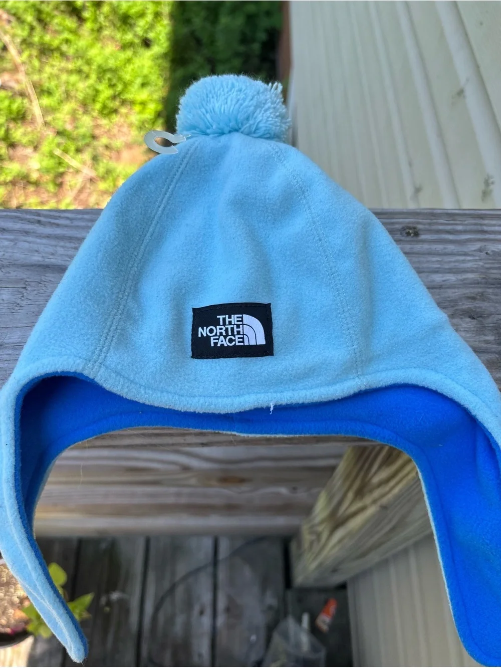 The North Face Kids Light Blue Pom Fleece Beanie